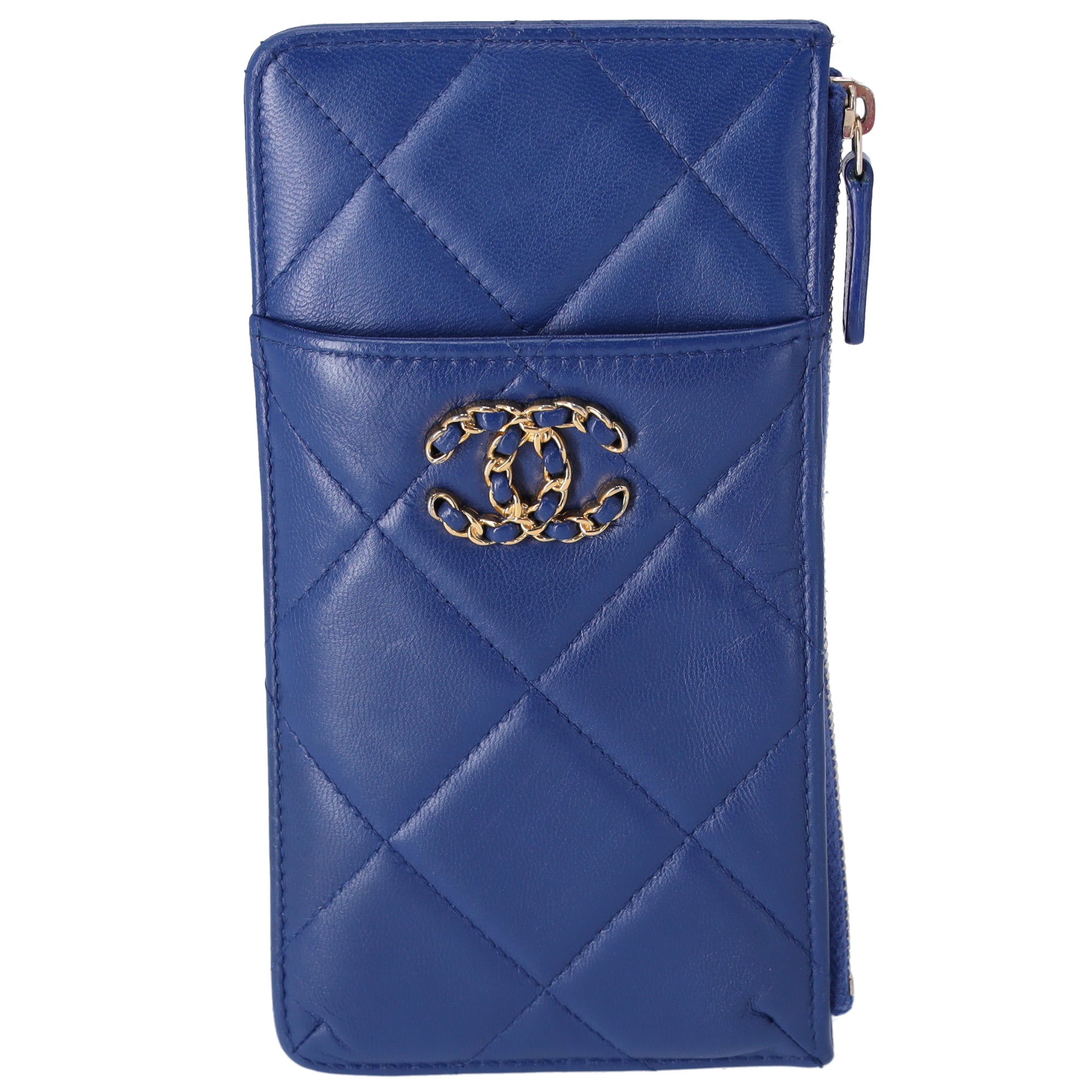 CHANEL 19 Matelasse Accessory Wallet Card Case AP1182 Blue Lambskin