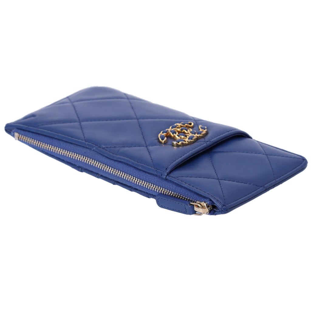 CHANEL 19 Matelasse Accessory Wallet Card Case AP1182 Blue Lambskin