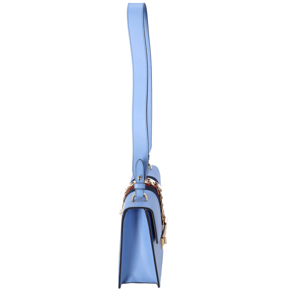 GUCCI Sylvie Shoulder Bag 421882 Light Blue Navy Multi Leather