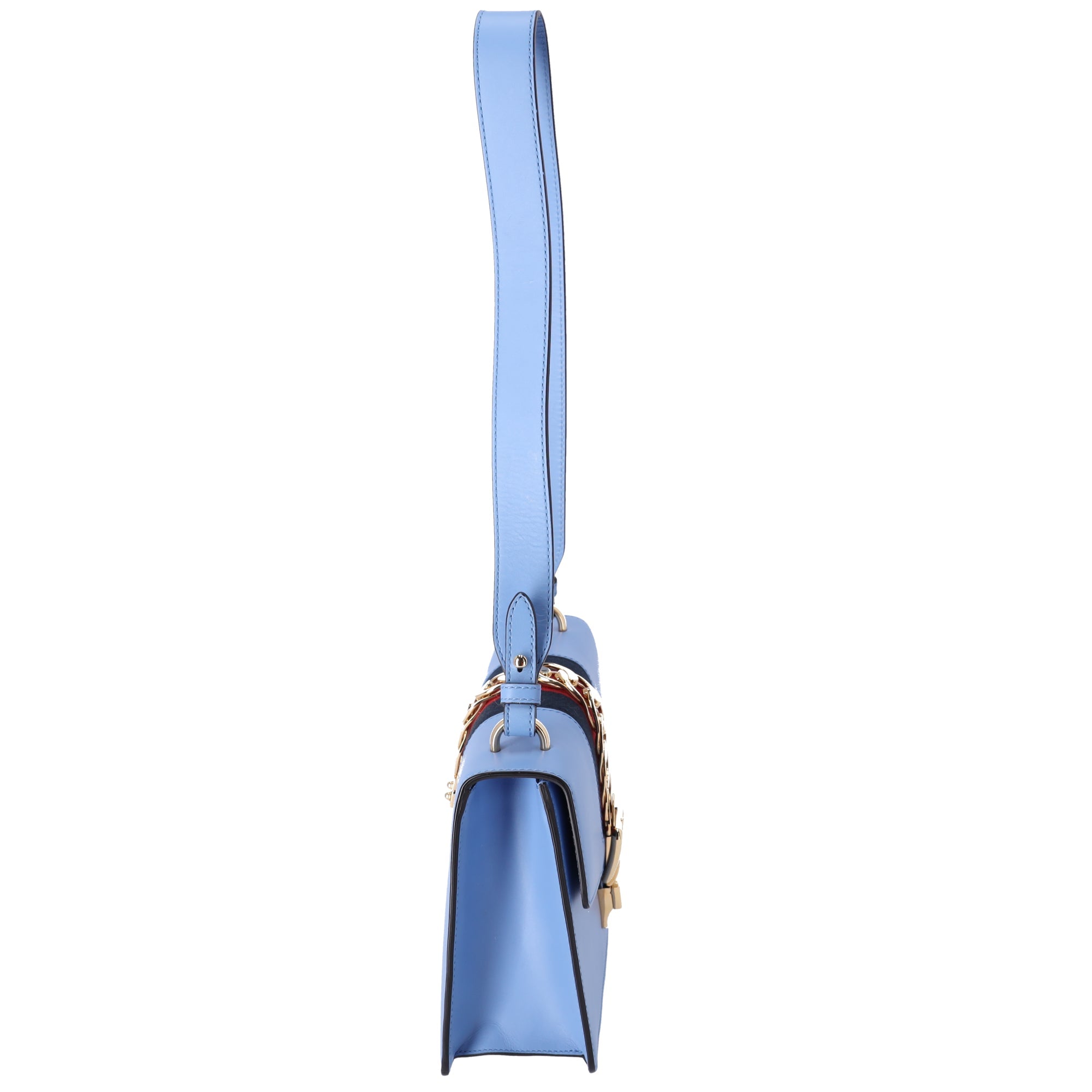 GUCCI Sylvie Shoulder Bag 421882 Light Blue Navy Multi Leather