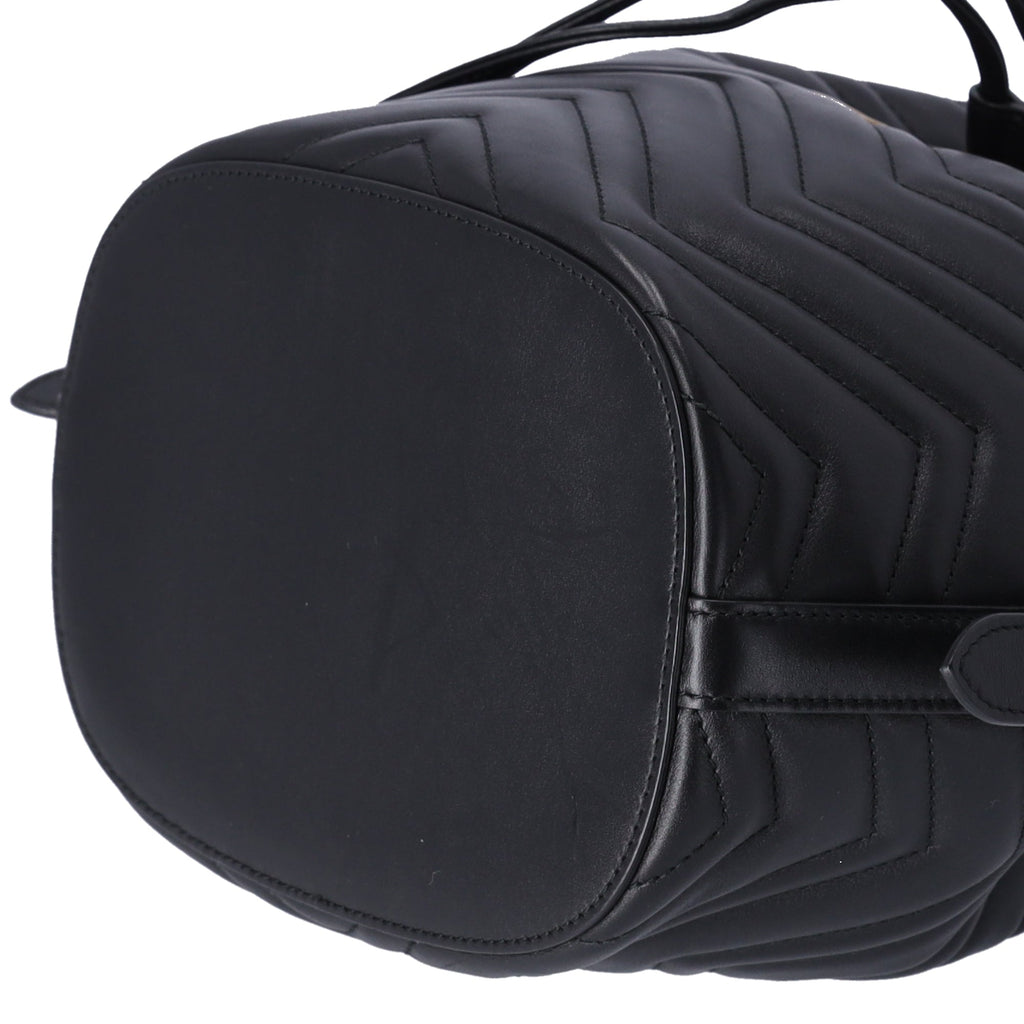 GUCCI GG Marmont Shoulder Bucket Bag 476674 Black Leather