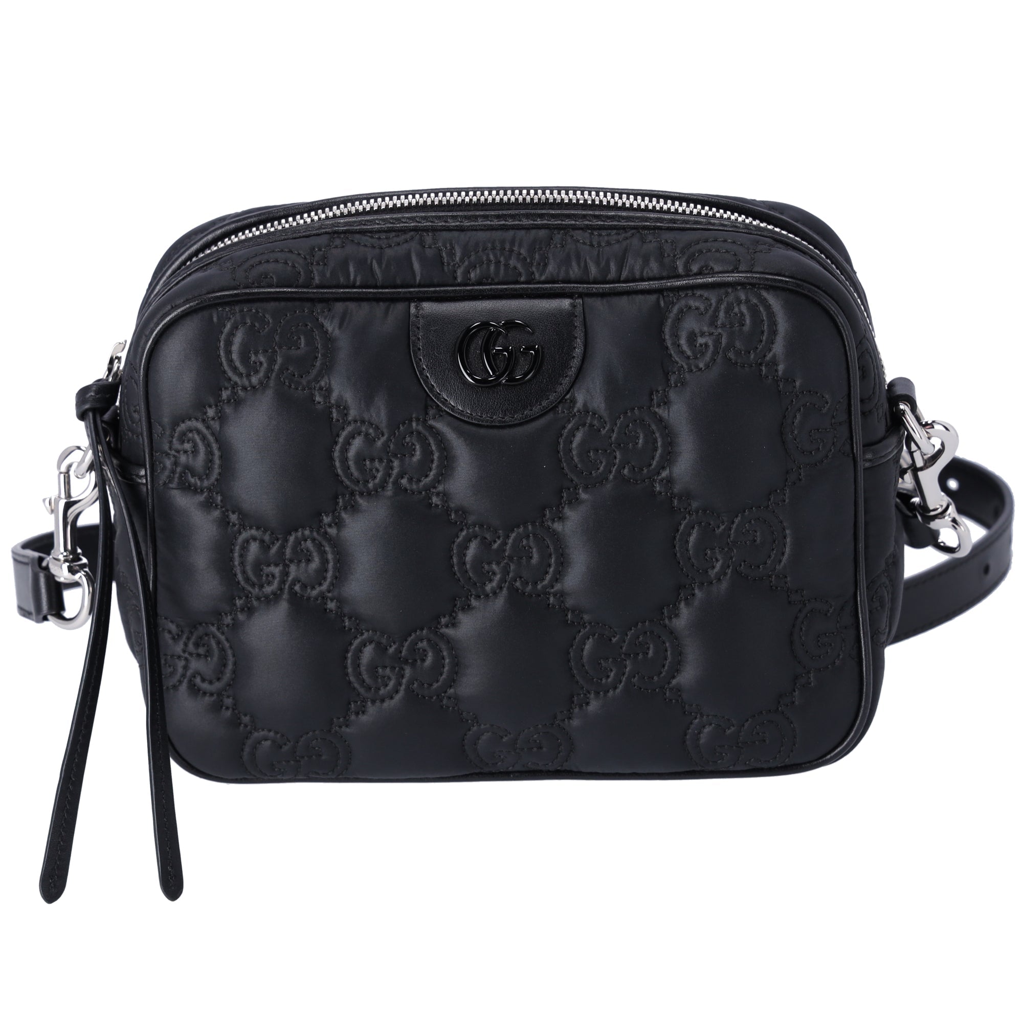 GUCCI GG Matelasse Shoulder Bag 702234 Black Nylon Leather