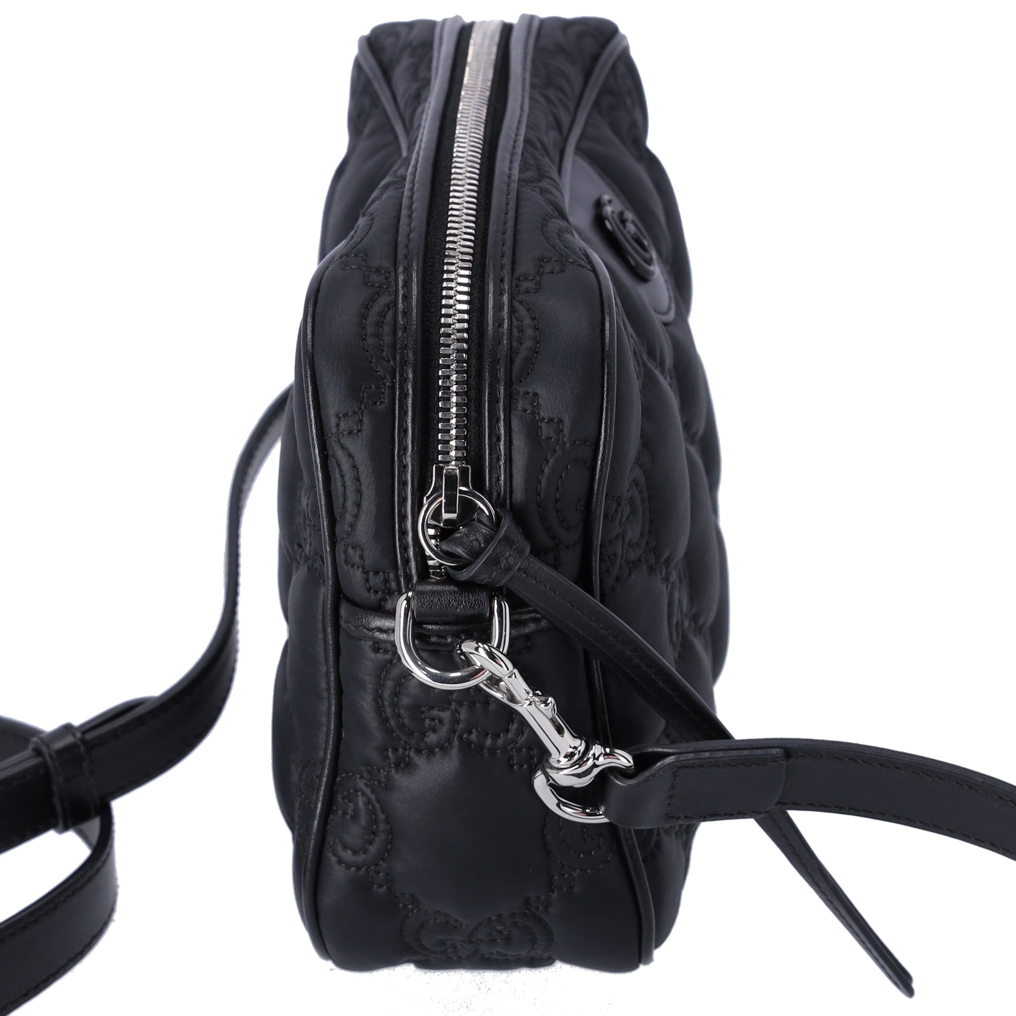 GUCCI GG Matelasse Shoulder Bag 702234 Black Nylon Leather