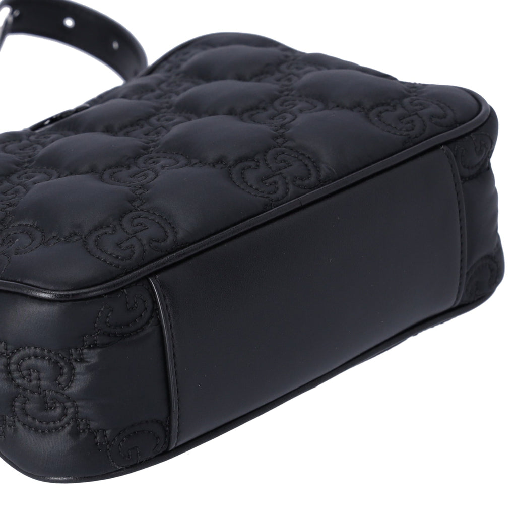 GUCCI GG Matelasse Shoulder Bag 702234 Black Nylon Leather