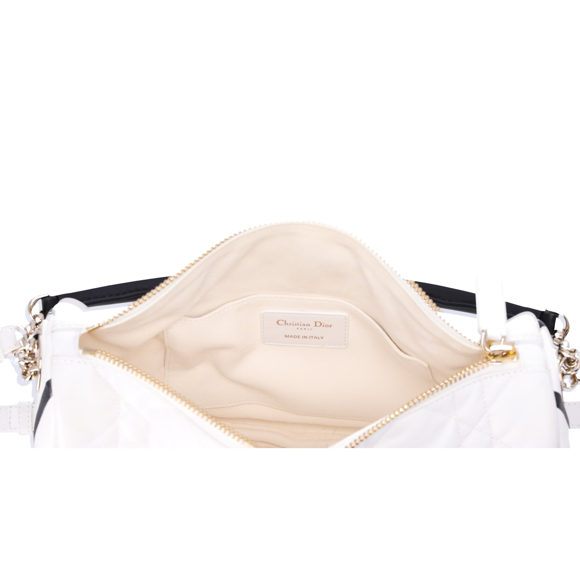 Christian Dior VIBE Hobo Bag Medium Shoulder Bag White Black Lambskin