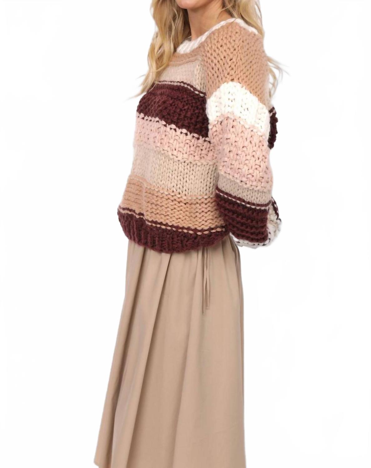 Butter Pecan Chunky Sweater In Burgundy Multi