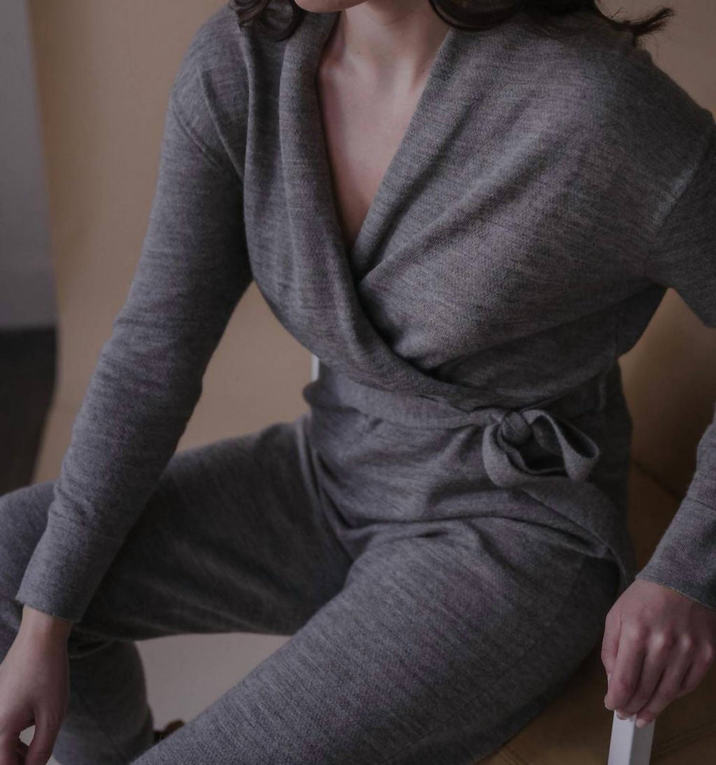 Wrap Neck Jumpsuit In Grey Heather