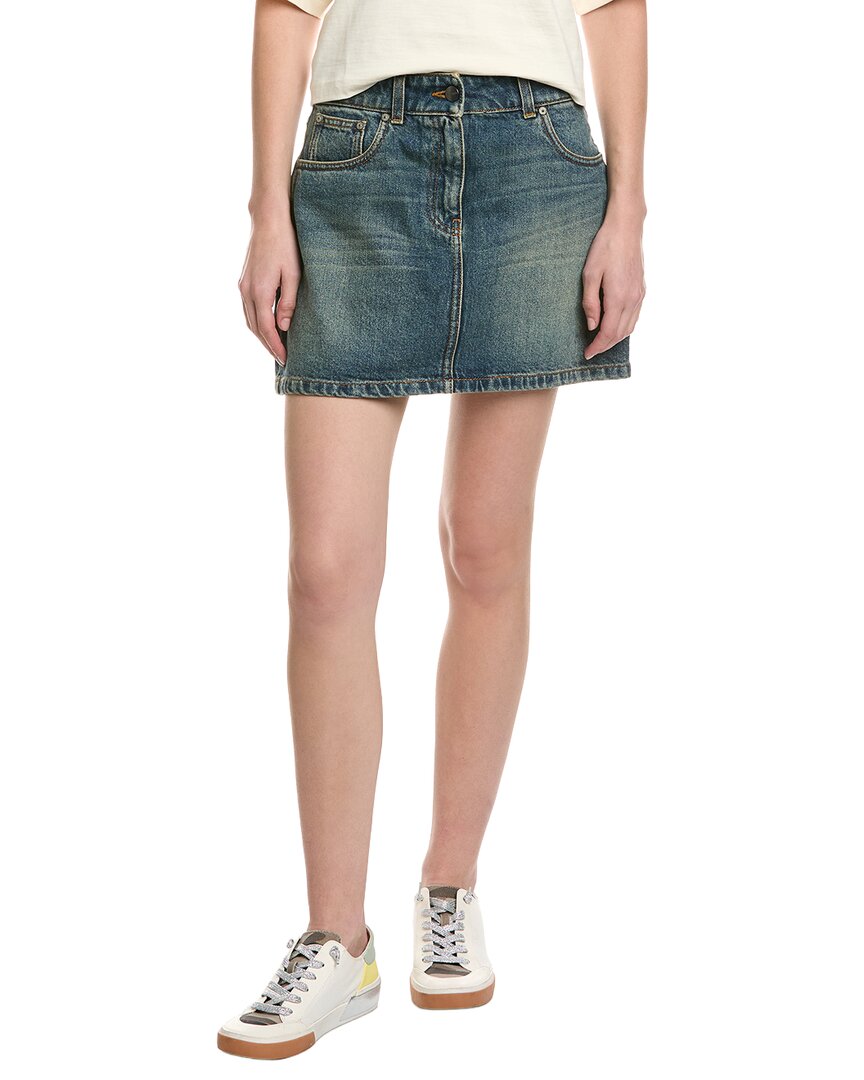 Palm Angels Leather-Trim Denim Skirt