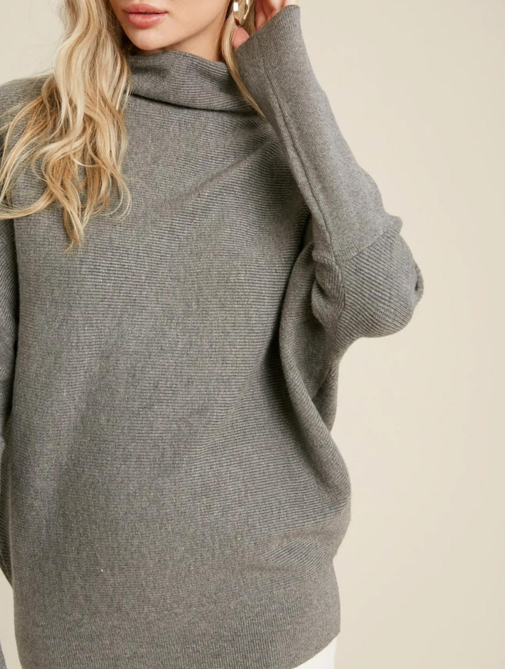 Slouch Neck Dolman Sleeved Pullover In Dark Grey