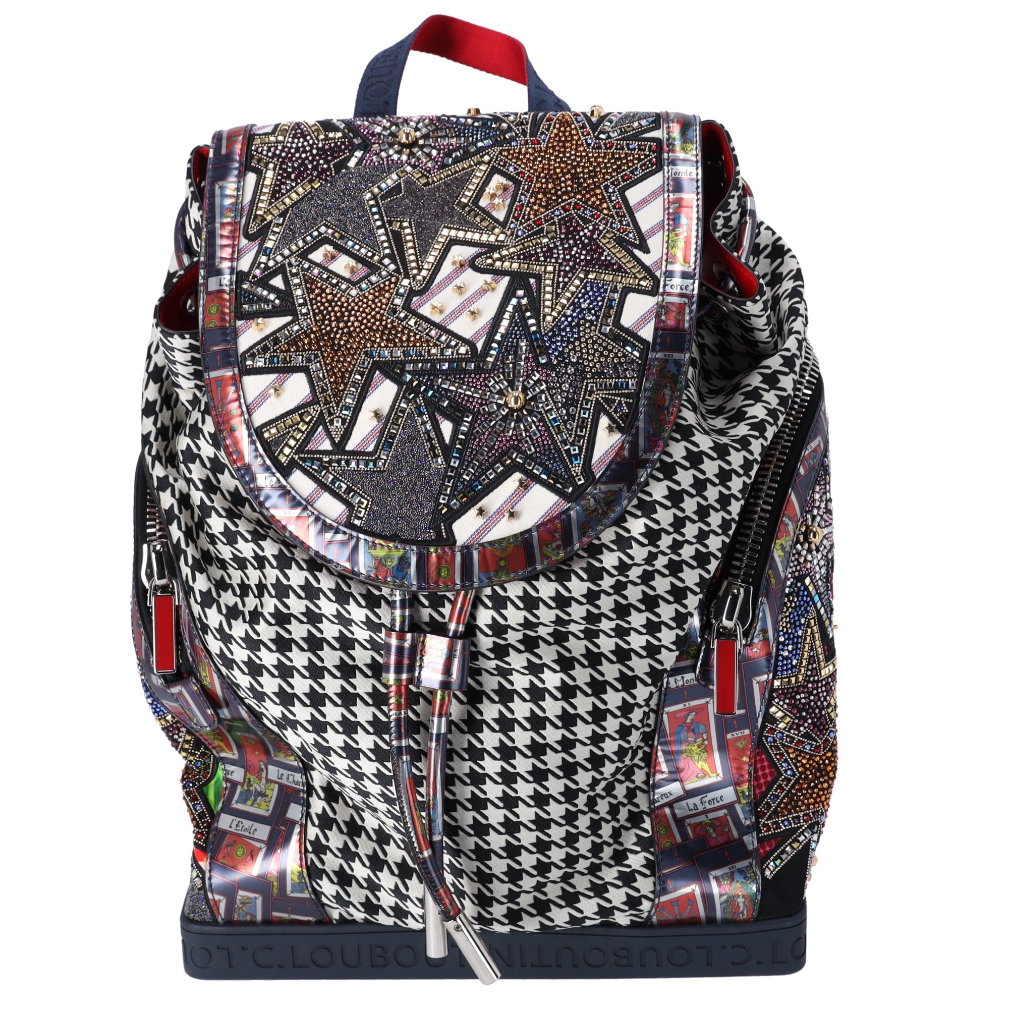 Christian Louboutin Explorafunk Backpack Black White Multi Jacquard Leather