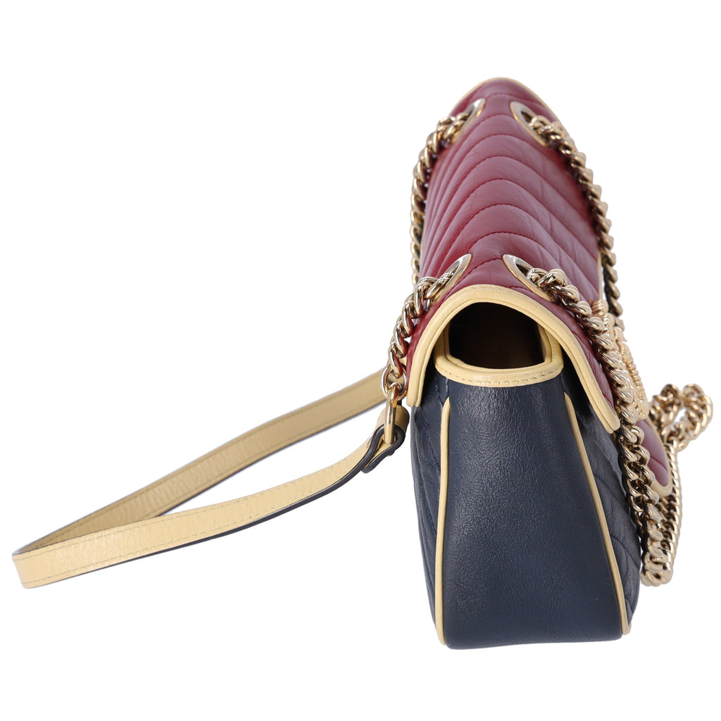GUCCI GG Marmont Quilting Small Shoulder Bag 443497 Red Navy Cream