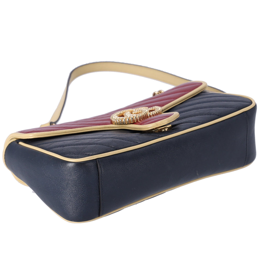 GUCCI GG Marmont Quilting Small Shoulder Bag 443497 Red Navy Cream
