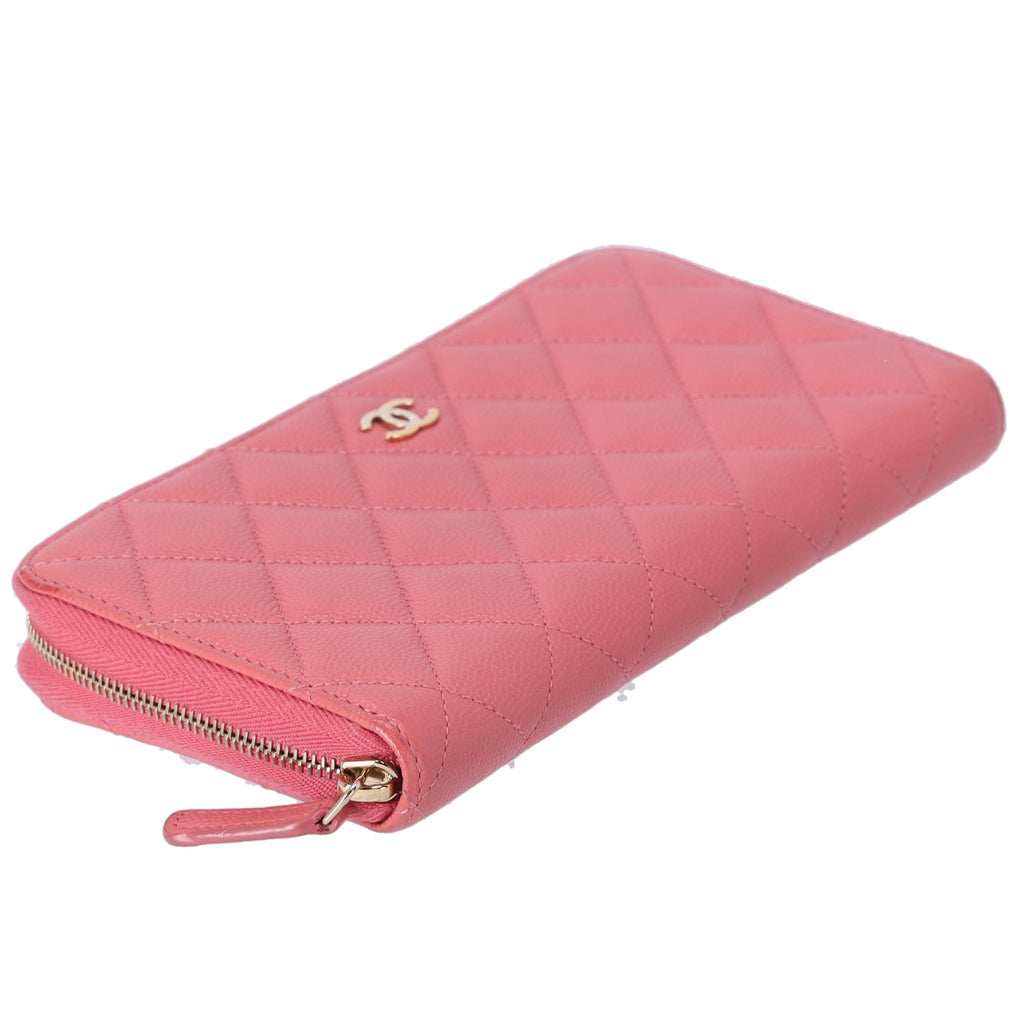 CHANEL Matelasse Long Zippy Wallet Pink Calfskin Caviar Leather