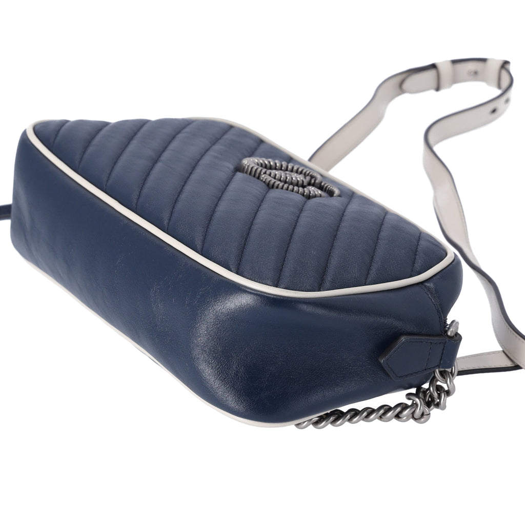 GUCCI GG Marmont Shoulder Bag 447632 Navy Cream Leather
