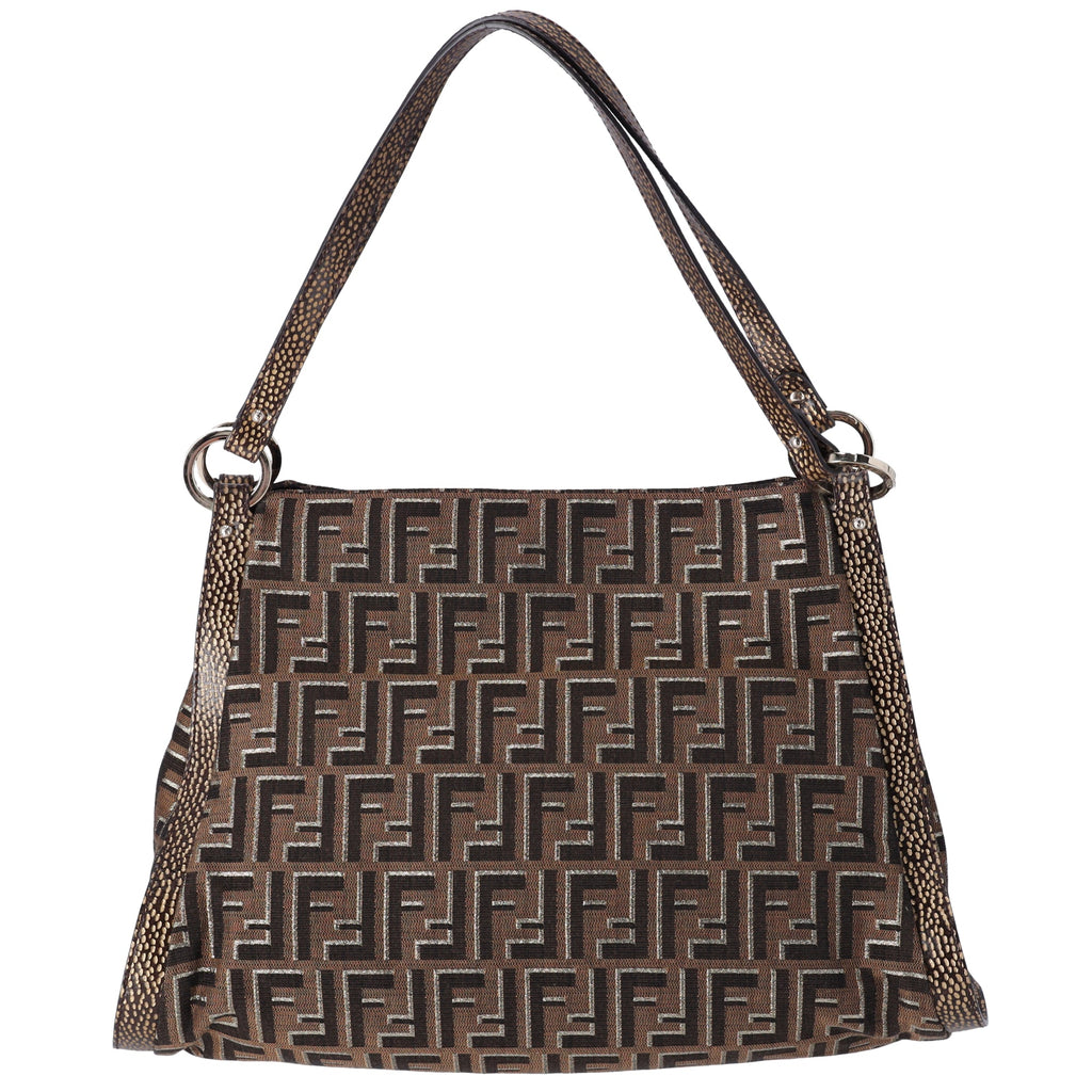 FENDI Zucca Shoulder Bag 8BR652 Beige Light Brown Gold Jacquard Leather