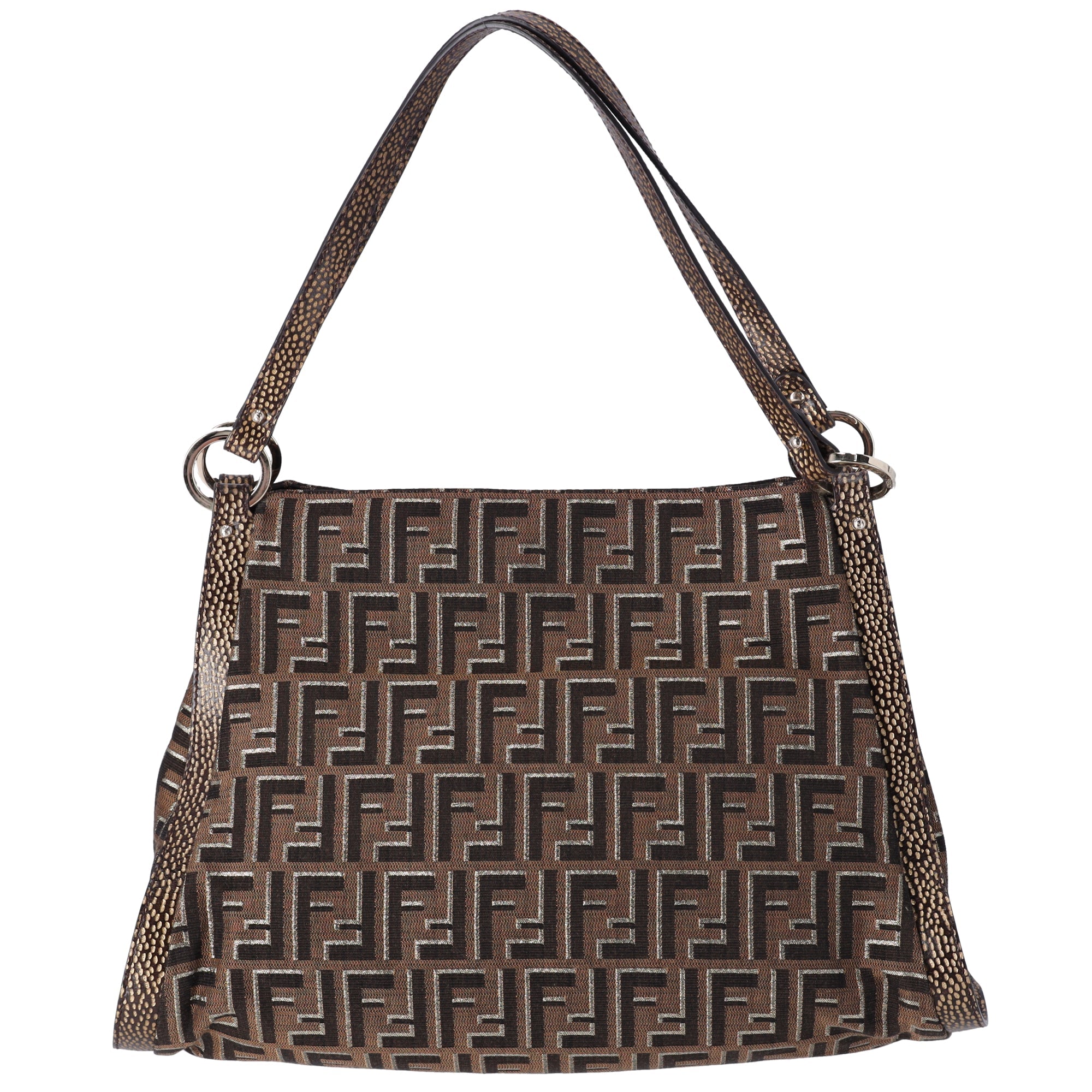 FENDI Zucca Shoulder Bag 8BR652 Beige Light Brown Gold Jacquard Leather