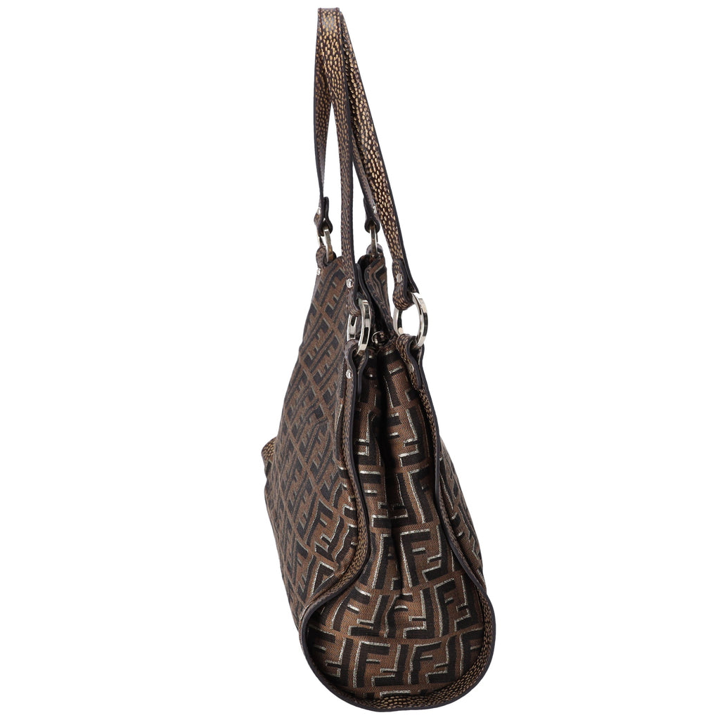 FENDI Zucca Shoulder Bag 8BR652 Beige Light Brown Gold Jacquard Leather