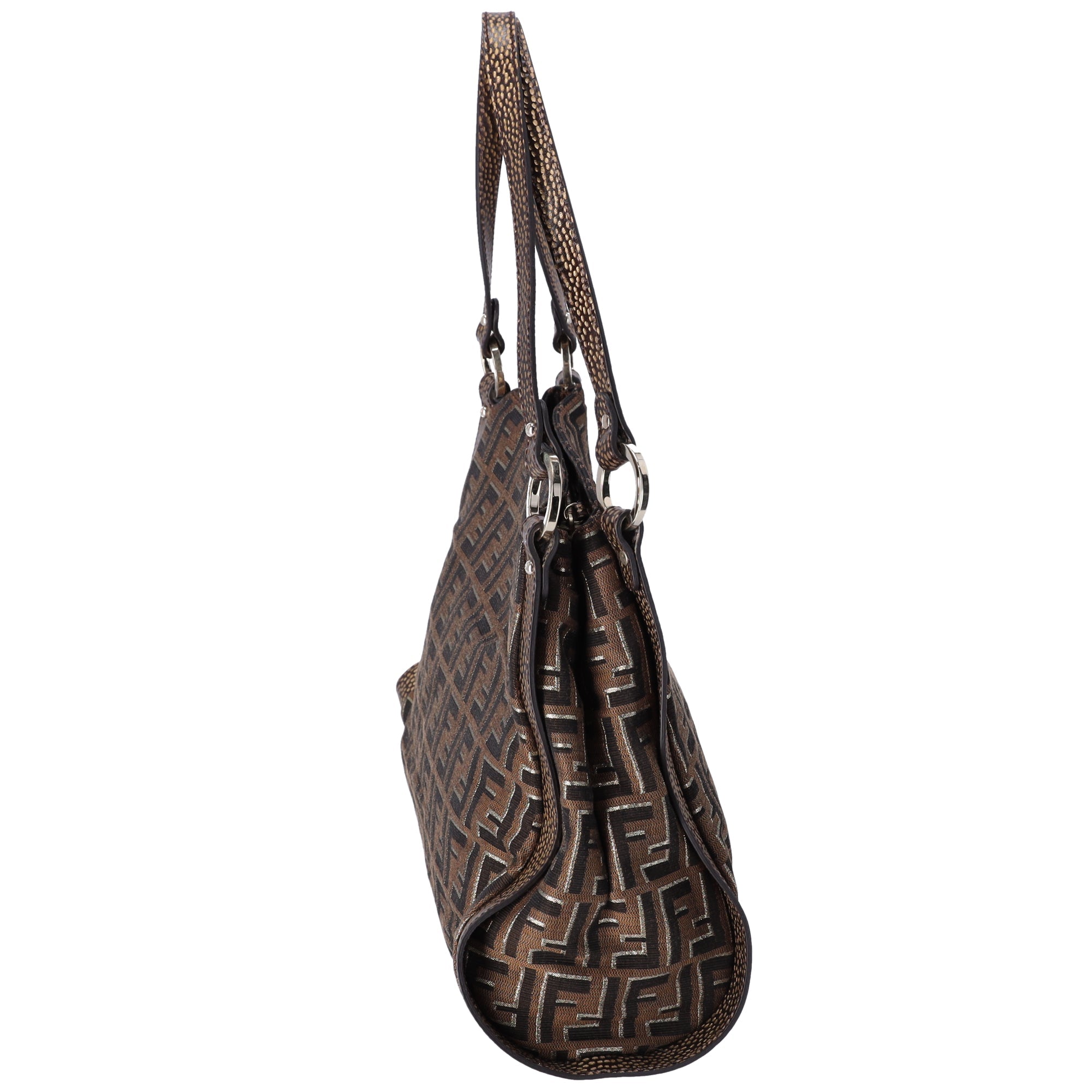 FENDI Zucca Shoulder Bag 8BR652 Beige Light Brown Gold Jacquard Leather