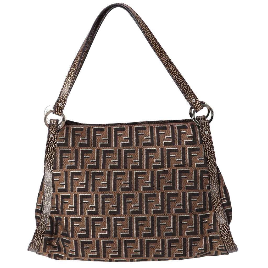 FENDI Zucca Shoulder Bag 8BR652 Beige Light Brown Gold Jacquard Leather