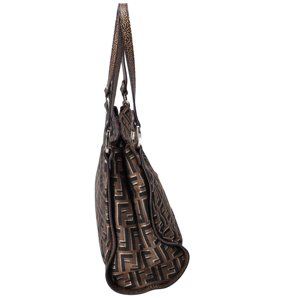 FENDI Zucca Shoulder Bag 8BR652 Beige Light Brown Gold Jacquard Leather