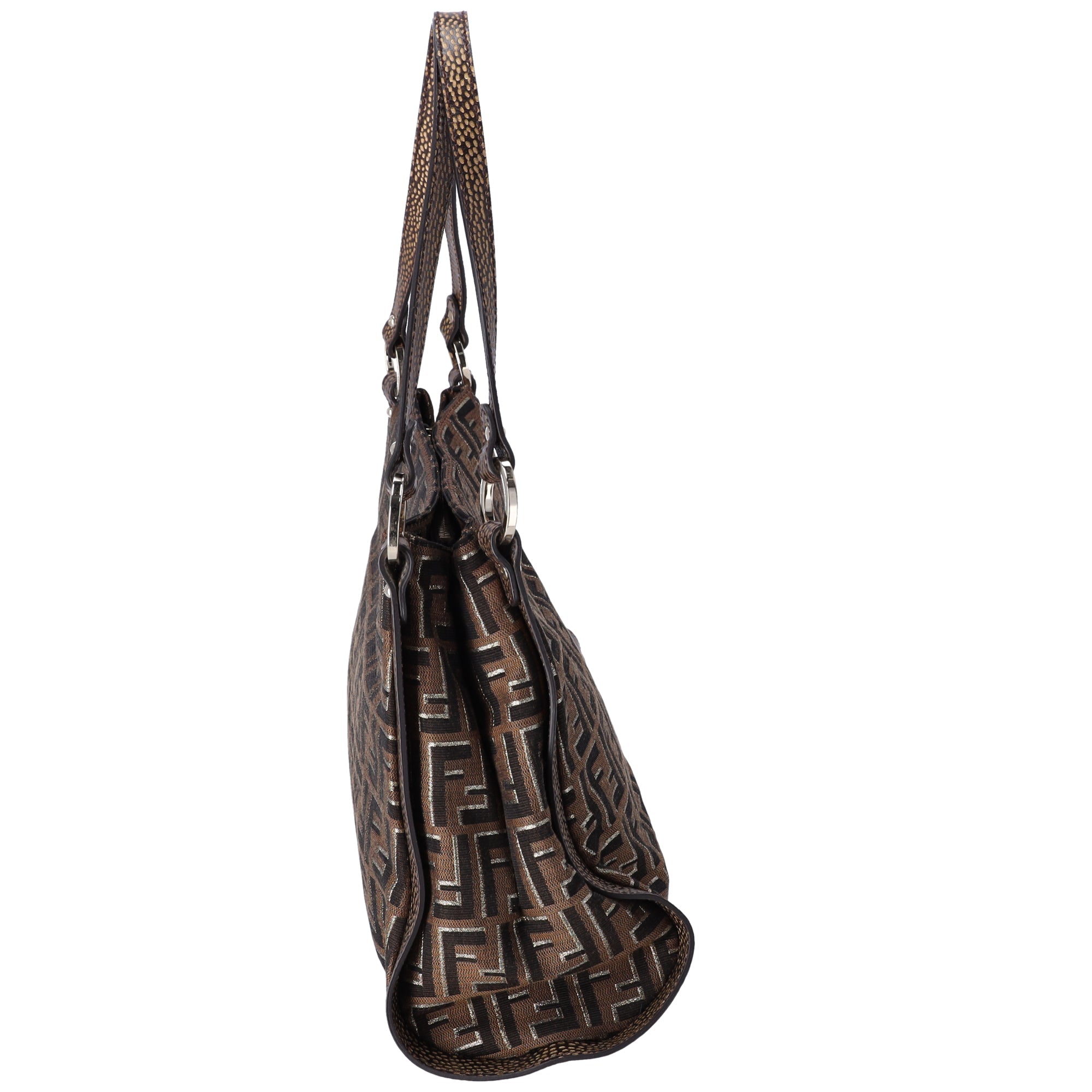 FENDI Zucca Shoulder Bag 8BR652 Beige Light Brown Gold Jacquard Leather