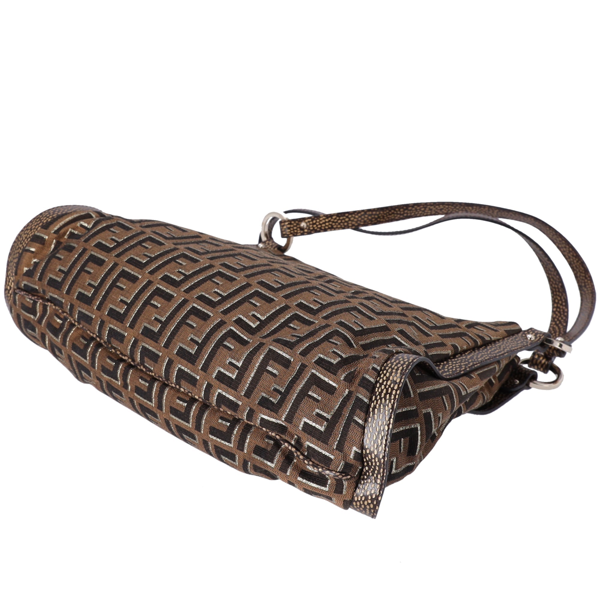 FENDI Zucca Shoulder Bag 8BR652 Beige Light Brown Gold Jacquard Leather