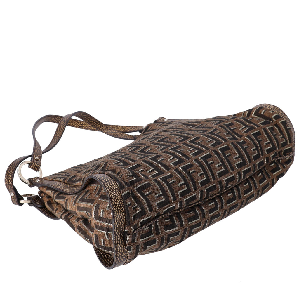 FENDI Zucca Shoulder Bag 8BR652 Beige Light Brown Gold Jacquard Leather