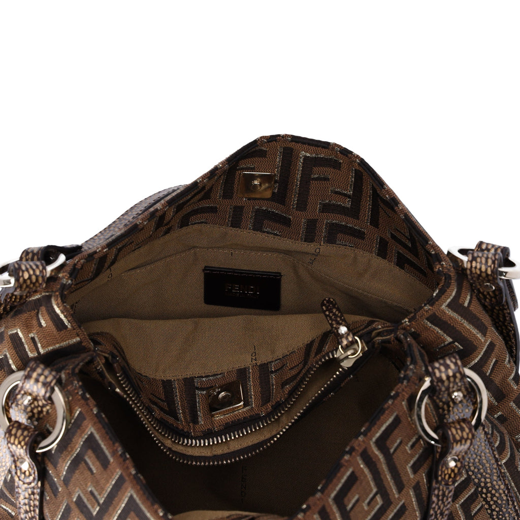 FENDI Zucca Shoulder Bag 8BR652 Beige Light Brown Gold Jacquard Leather