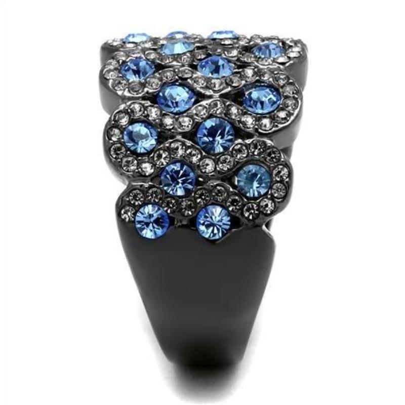IP Light Black Stainless Steel Ring with Top Grade Crystal in Light Sapphire