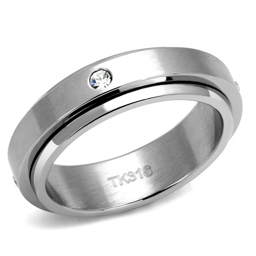 High polished (no plating) Stainless Steel Ring with AAA Grade CZ in Clear