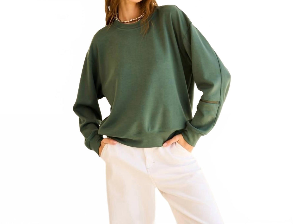 Sweater Pullover With Zipper On Sleeve In Sea Green