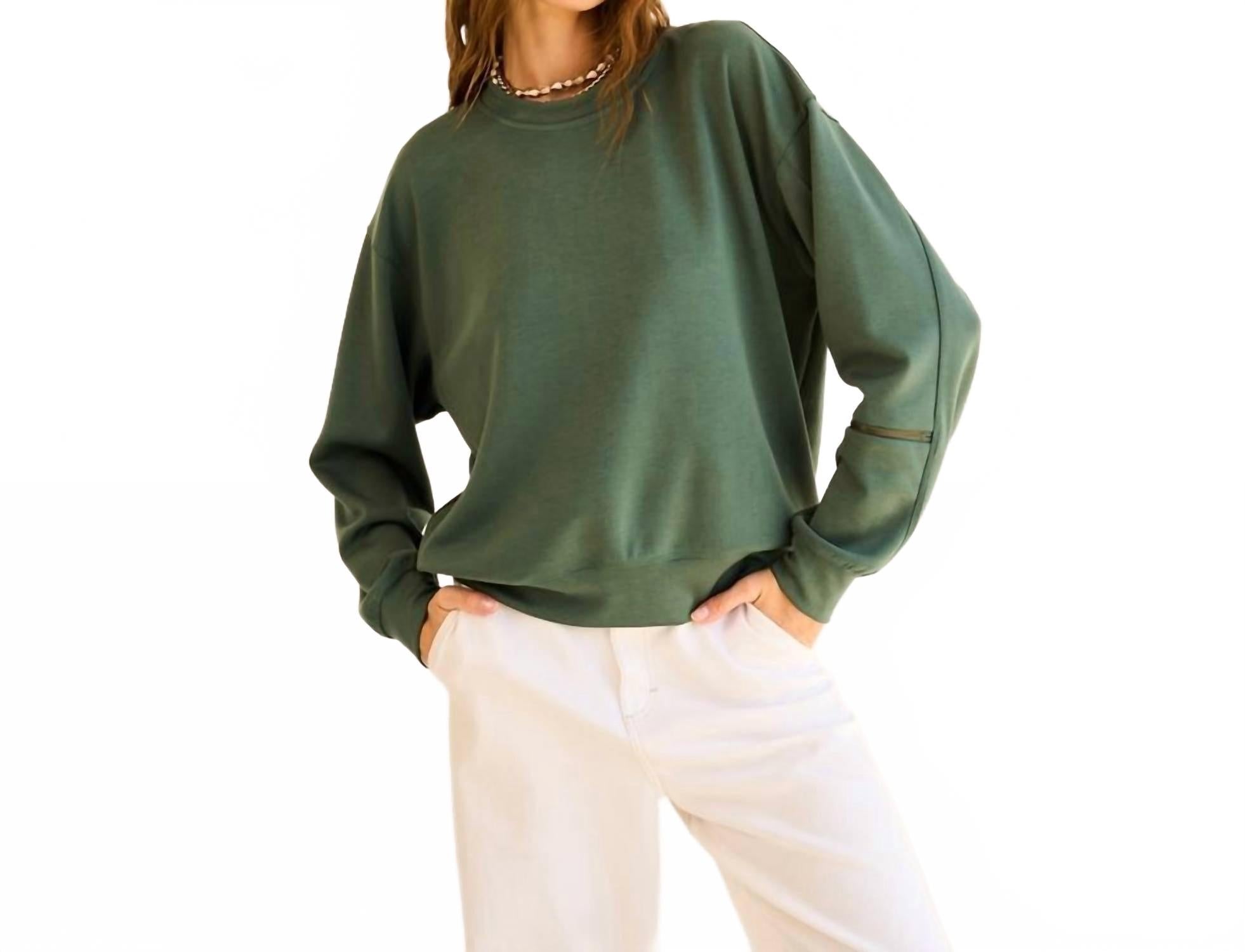 Sweater Pullover With Zipper On Sleeve In Sea Green