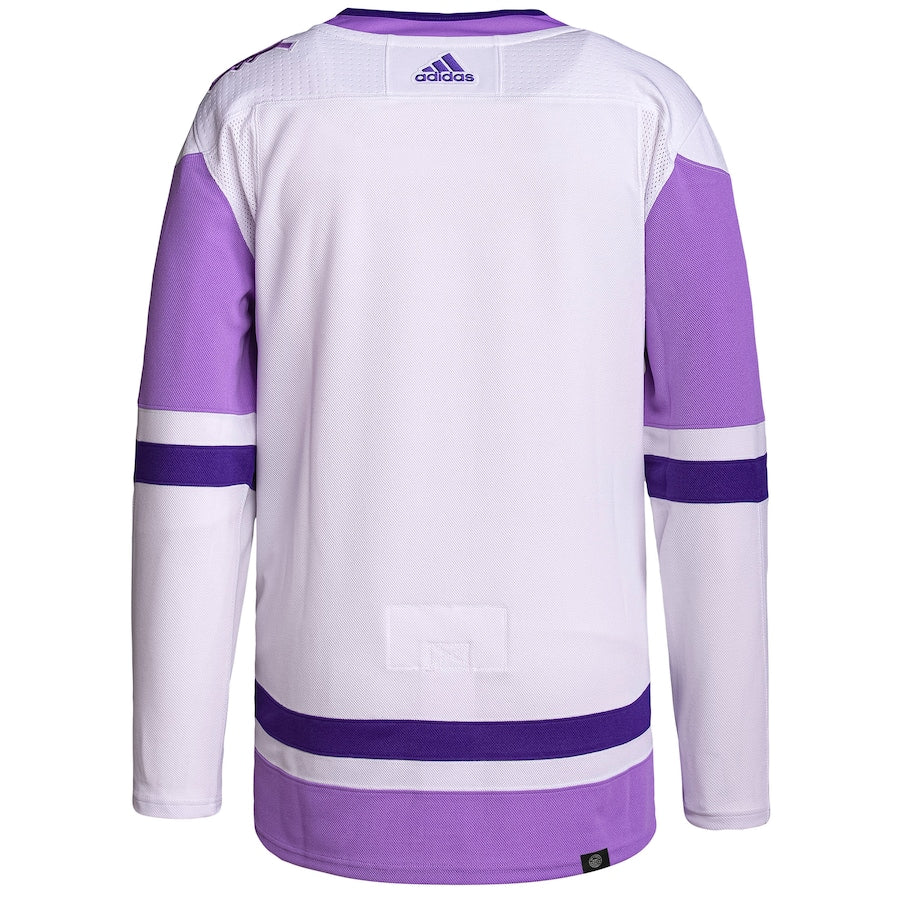 Men's St. Louis Blues adidas White/Purple Hockey Fights Cancer Primegreen Authentic Blank Practice Jersey
