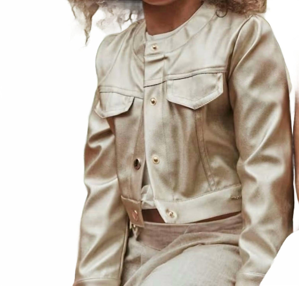 Girls Metallic Jacket In Golden