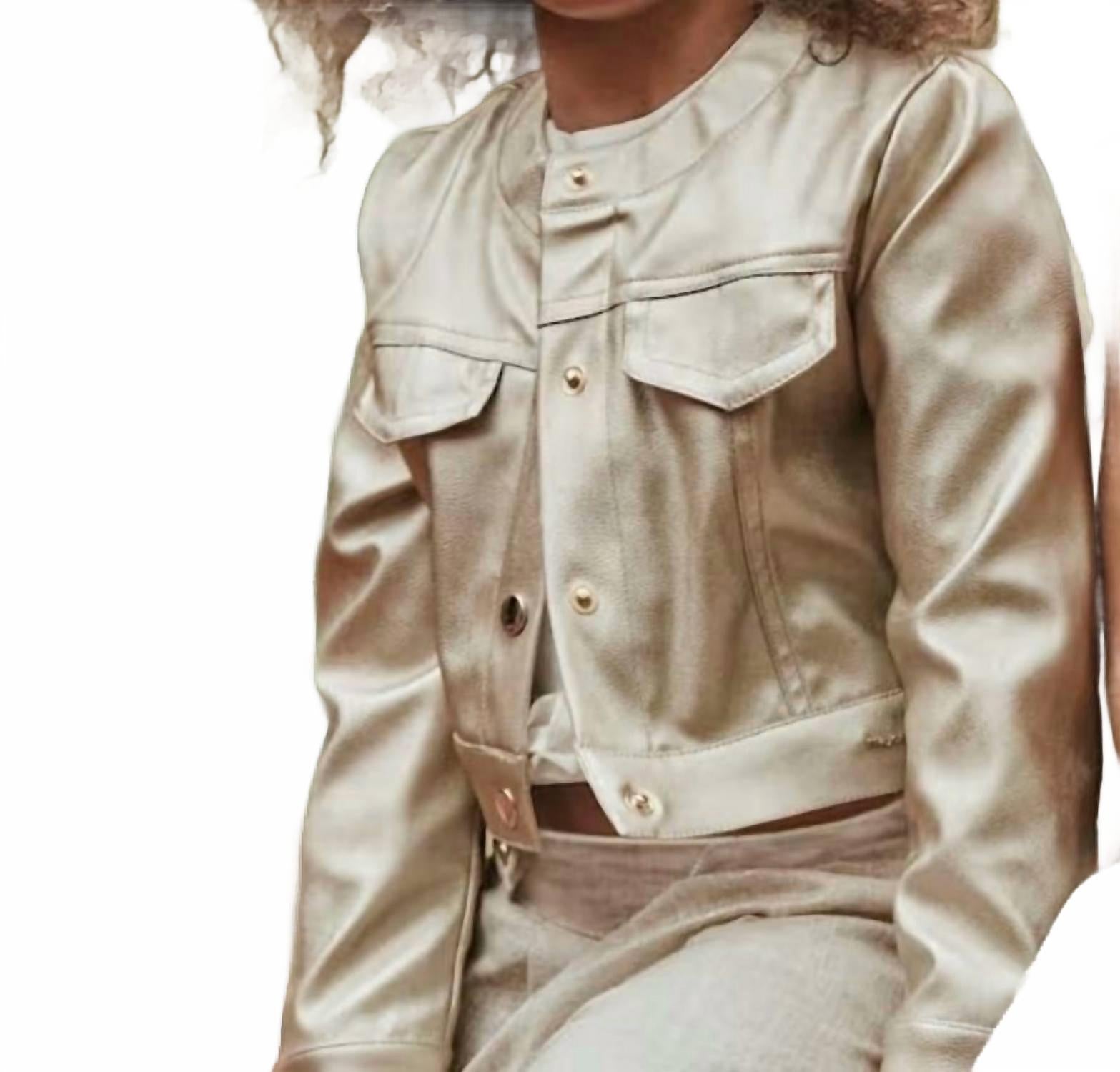 Girls Metallic Jacket In Golden