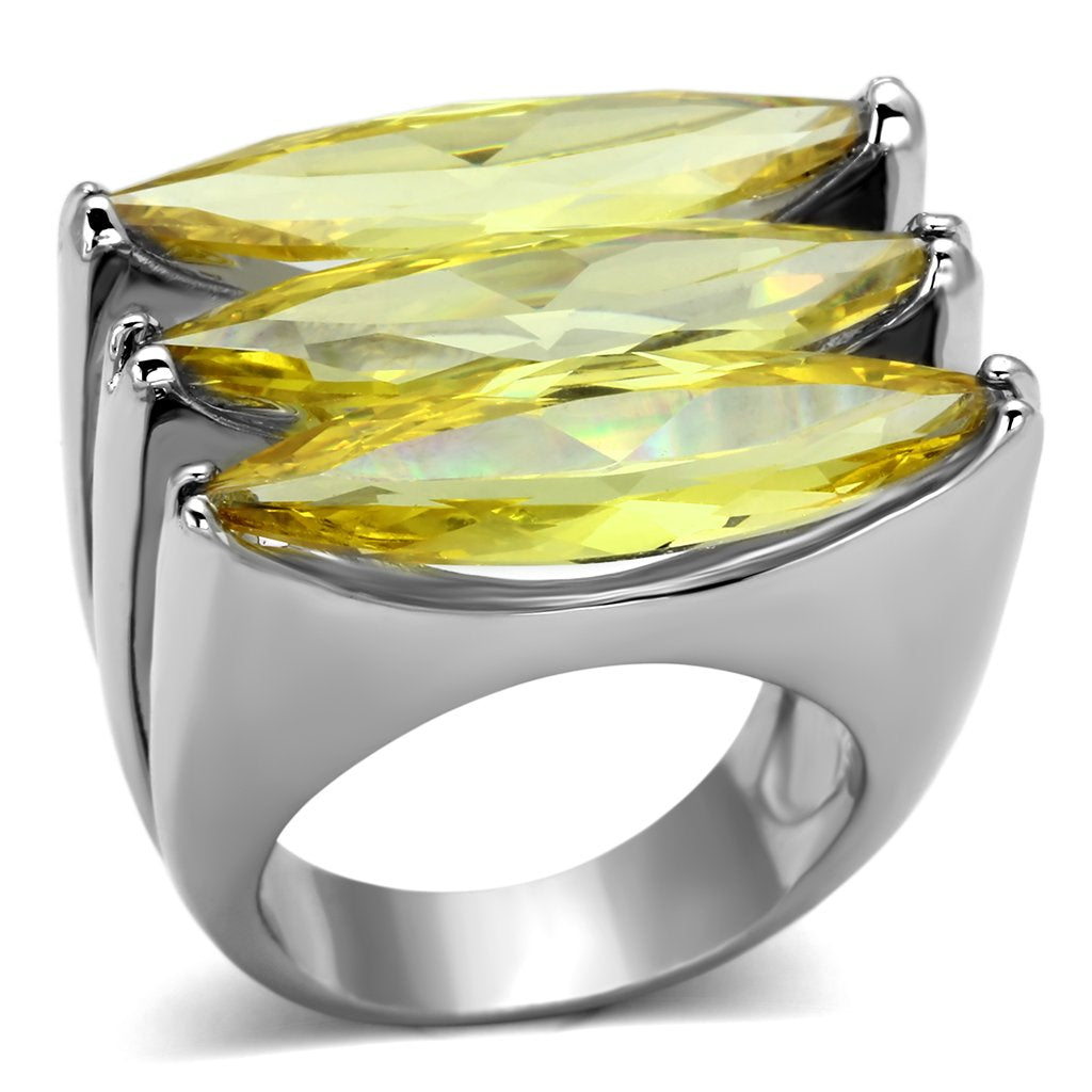 Rhodium Brass Ring with AAA Grade CZ in Topaz
