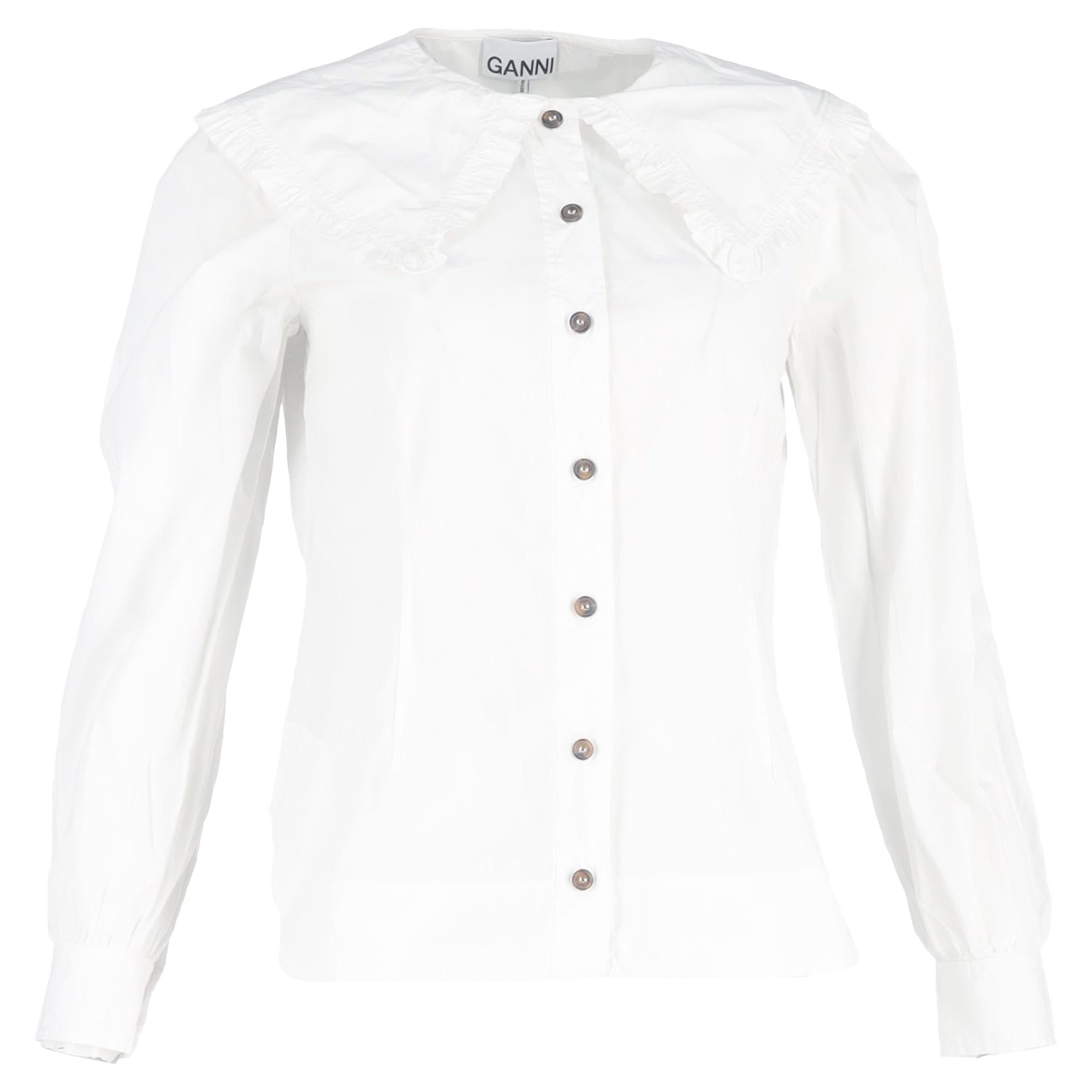 Ganni Oversized Collar Buttoned Shirt in White Cotton