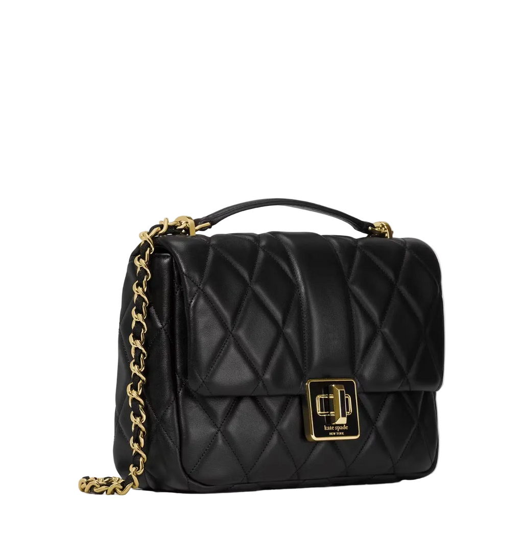 NWT Kate Spade Carey Quilted Leather Small Flap Crossbody Bag In Black