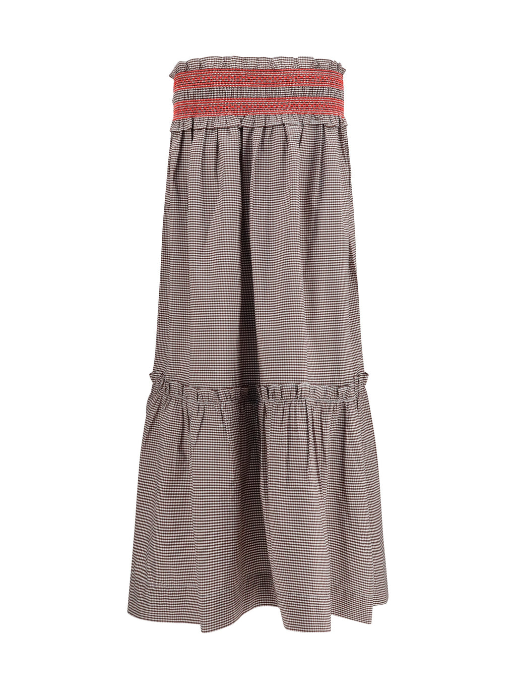 Ganni Women Checked Cotton Skirt With Gathered Waist
