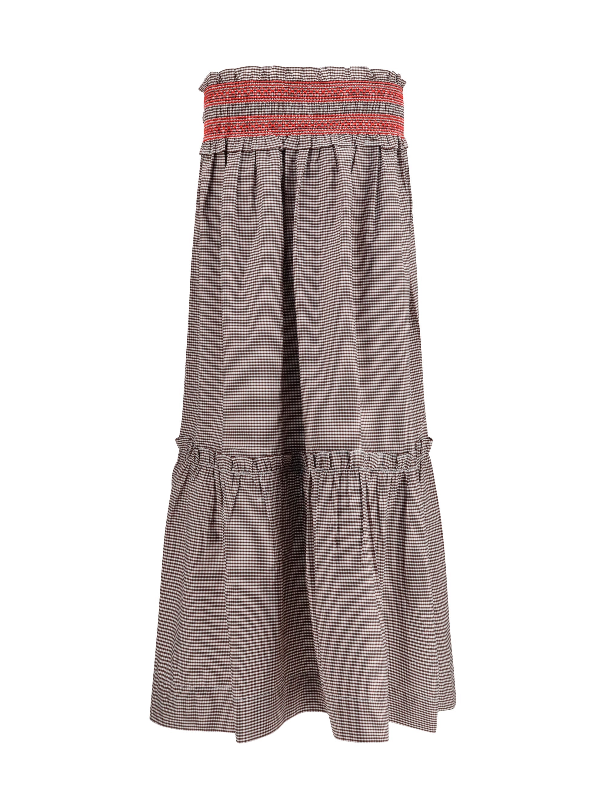 Ganni Women Checked Cotton Skirt With Gathered Waist