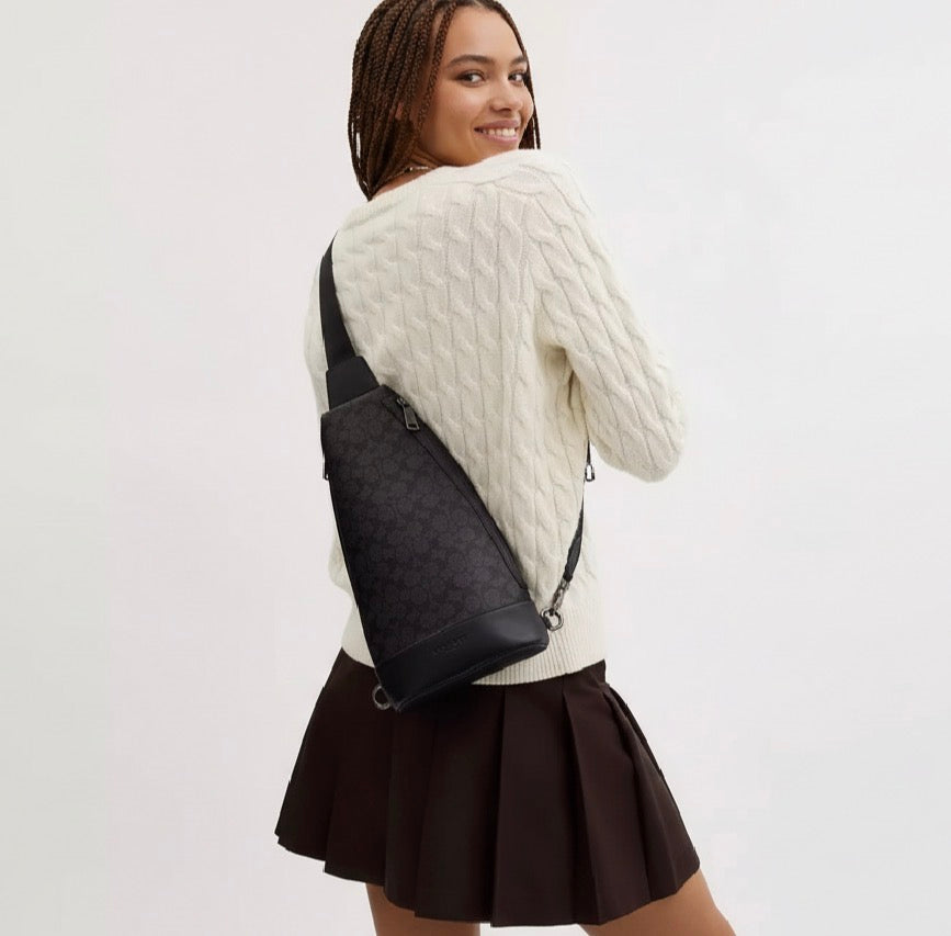 NWT Coach Dominic Sling Pack In Signature Canvas & Smooth Leather