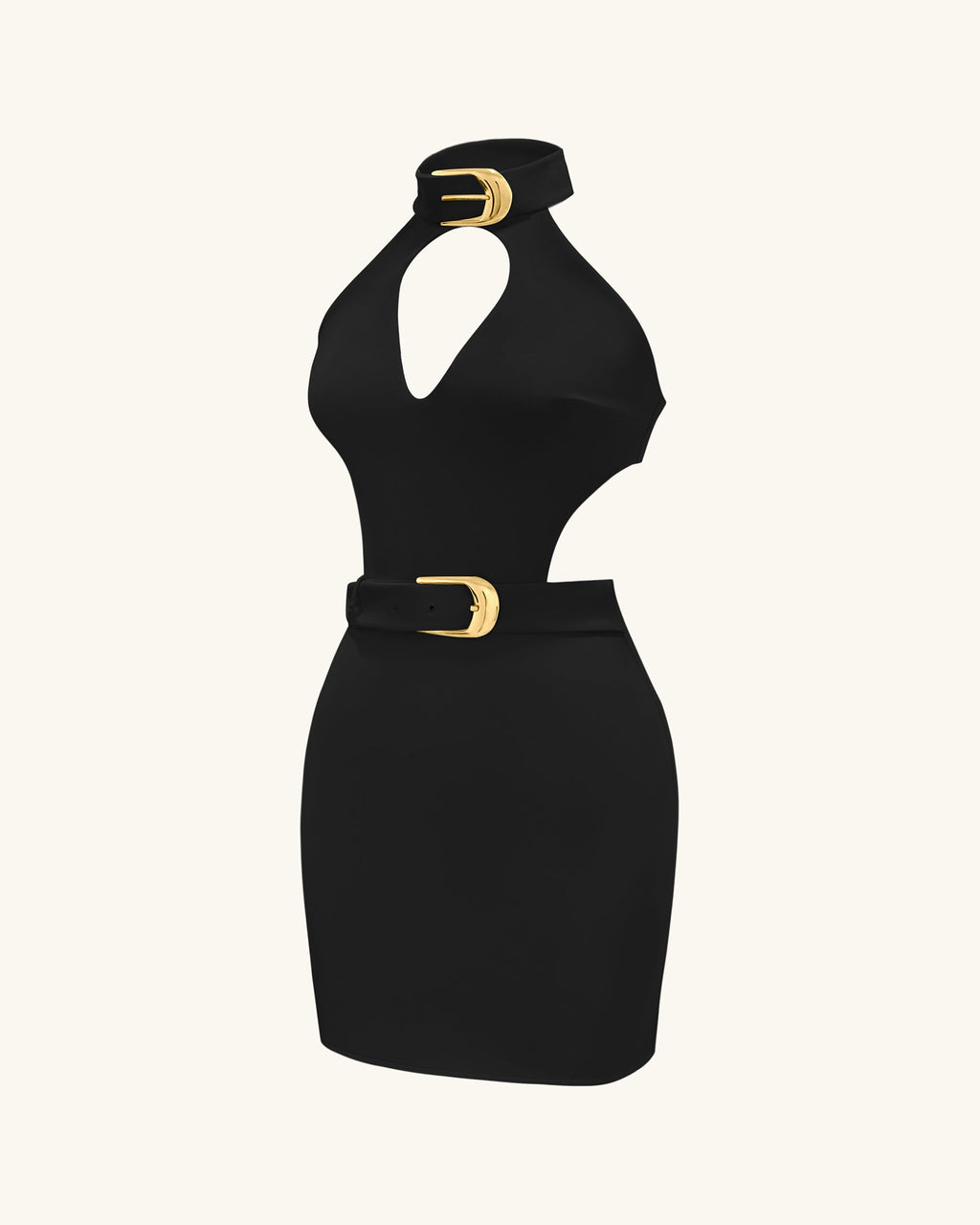 Gabriella Belted Cutout Halter Mini Dress - Black