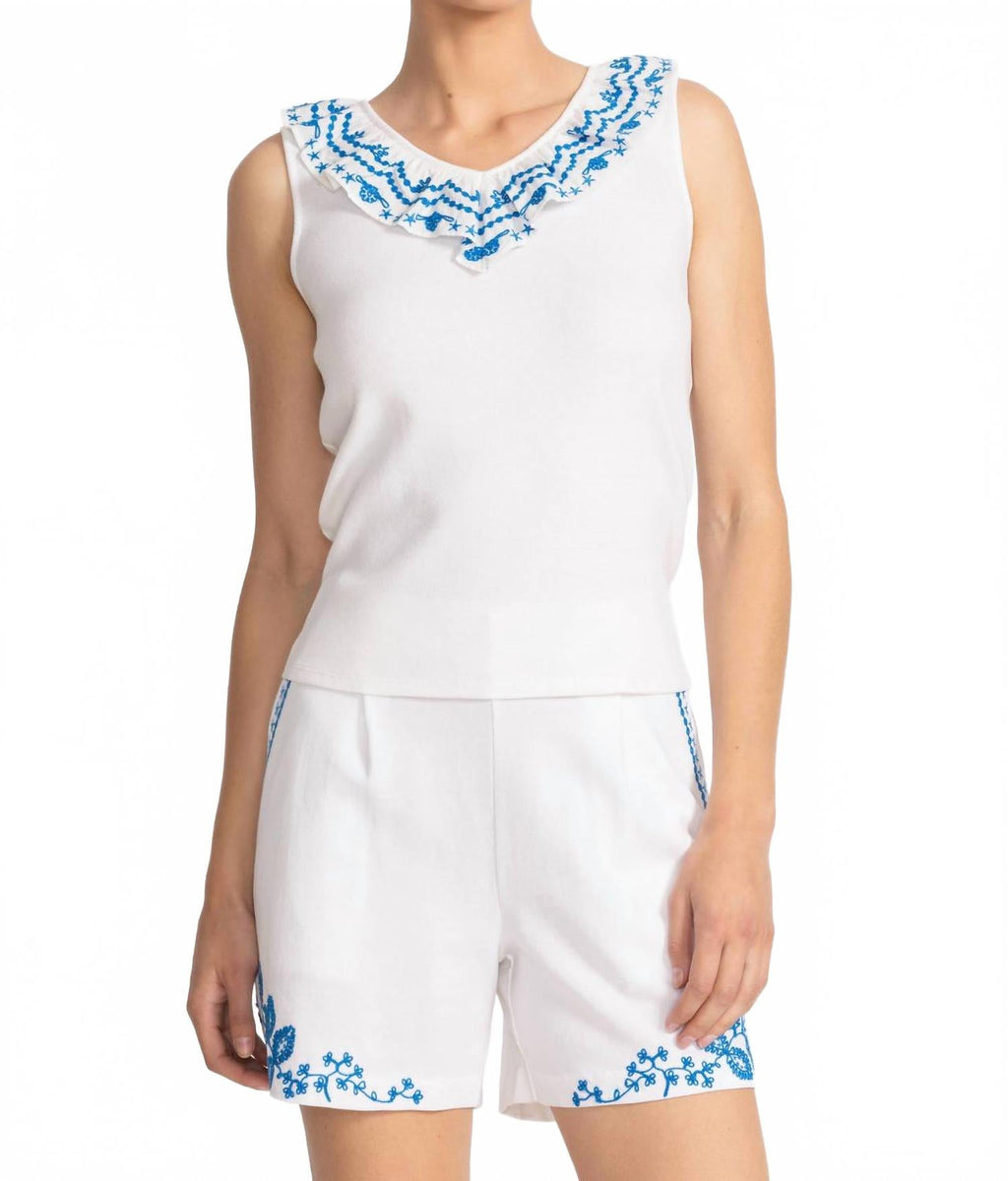 Daria Mixed Media Flutter Tank In White