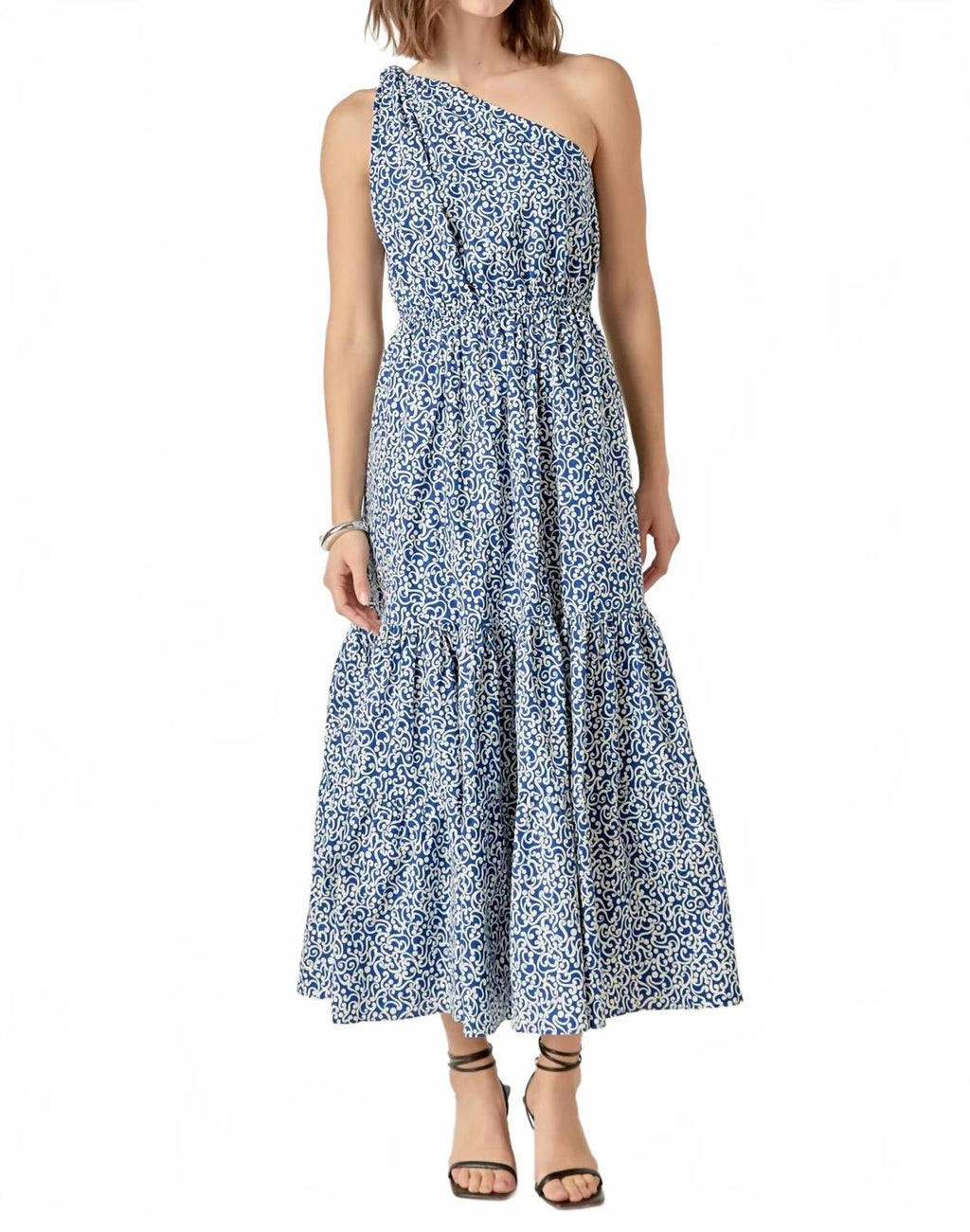 Print One Shoulder Maxi Dress In Blue