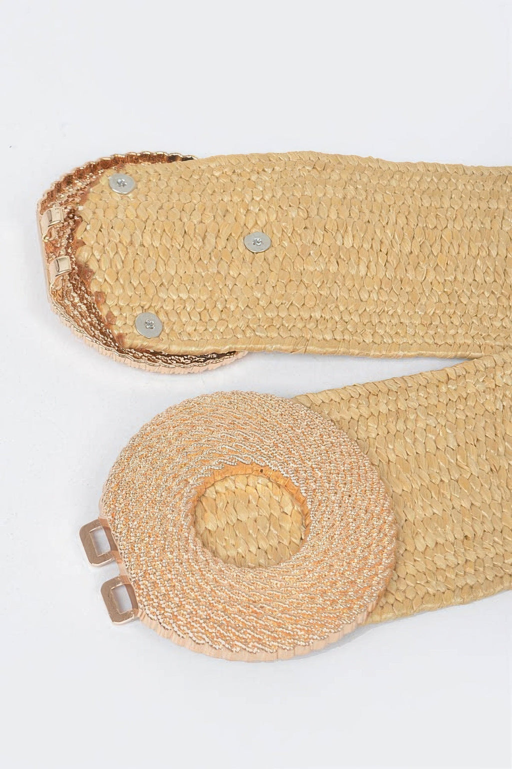 Faux Straw Elastic Two Buckles Belt