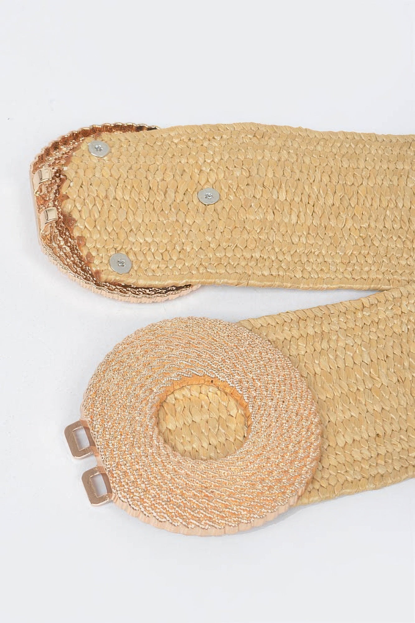 Faux Straw Elastic Two Buckles Belt