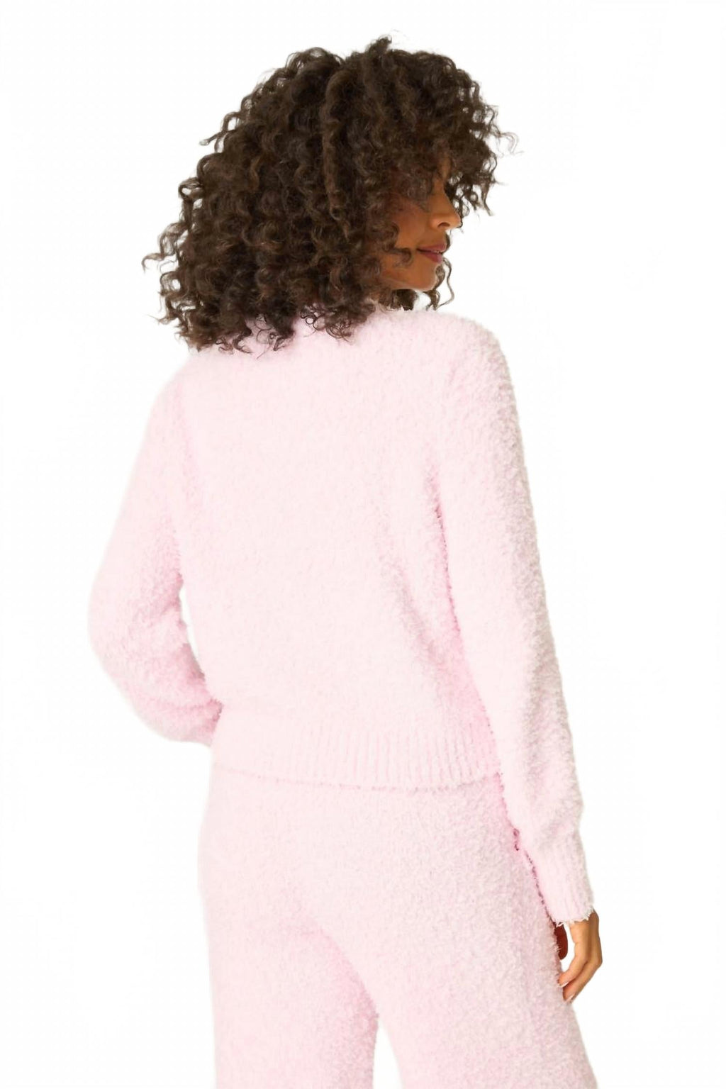 Long Sleeve Bundle Up Boucle Top In Pink