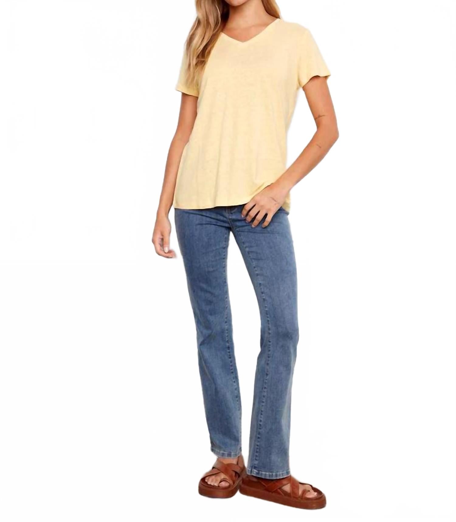 Linen V-Neck T-Shirt In Sunshine