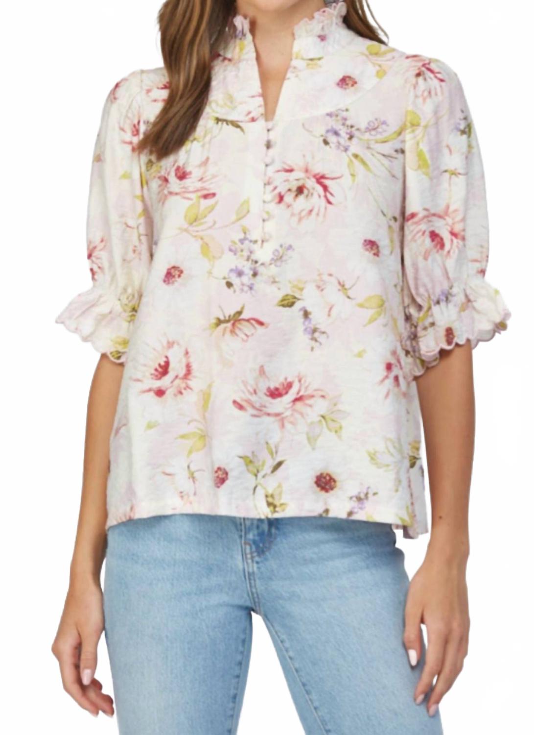 Ruffle Stand Collar Floral Blouse In English Roses