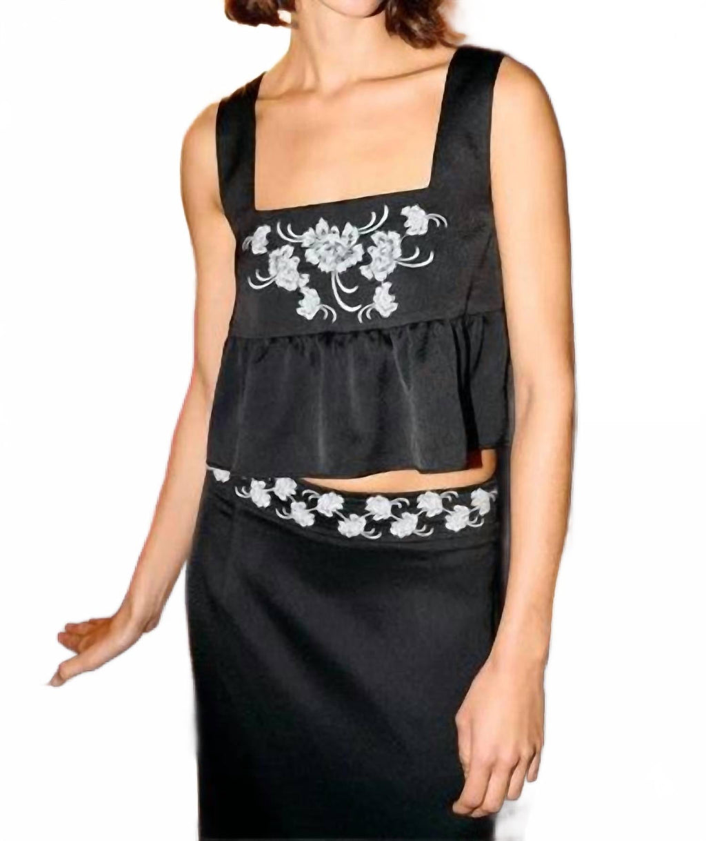 Katarina Satin Square Neck Top In Black